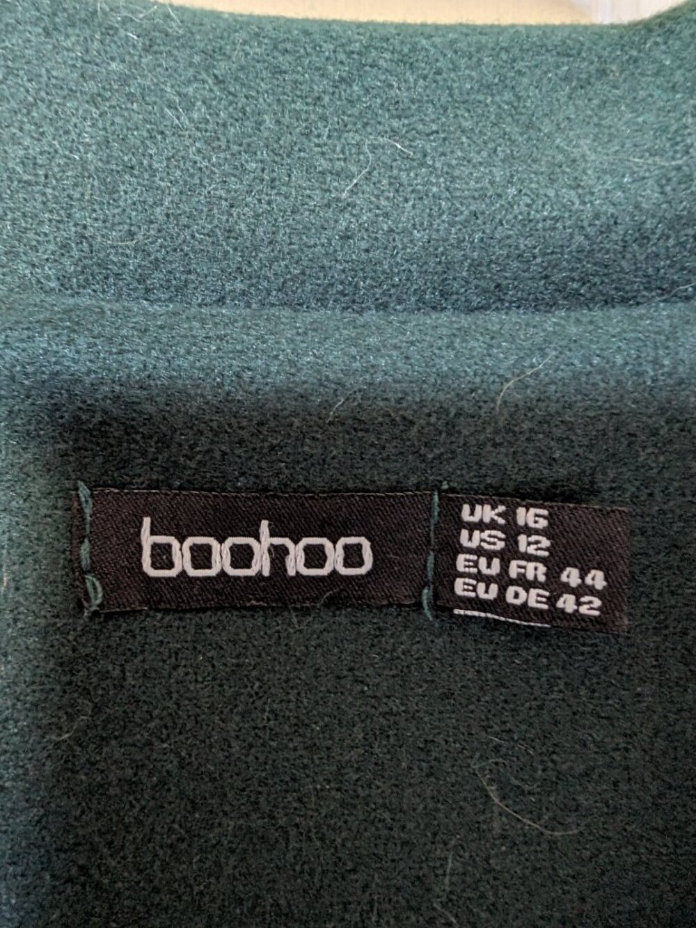 Boohoo Dark Forest Green Double Breasted Longline Duster Coat US 8 - Picture 3 of 5